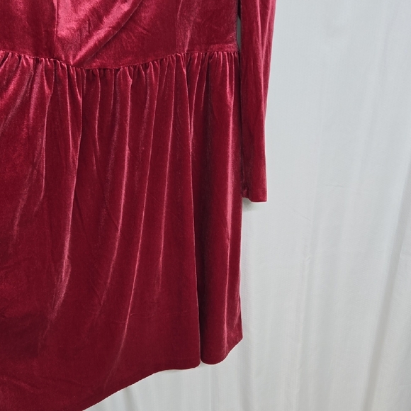 SALE* Red Ruched Tiered Dress with Long Sleeves - Picture 4 of 8